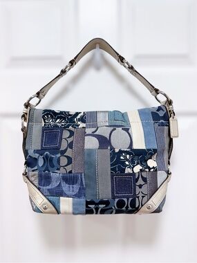 Coach Carly Medium Denim Patchwork Hobo Shoulder Bag Blue Y2K F13720